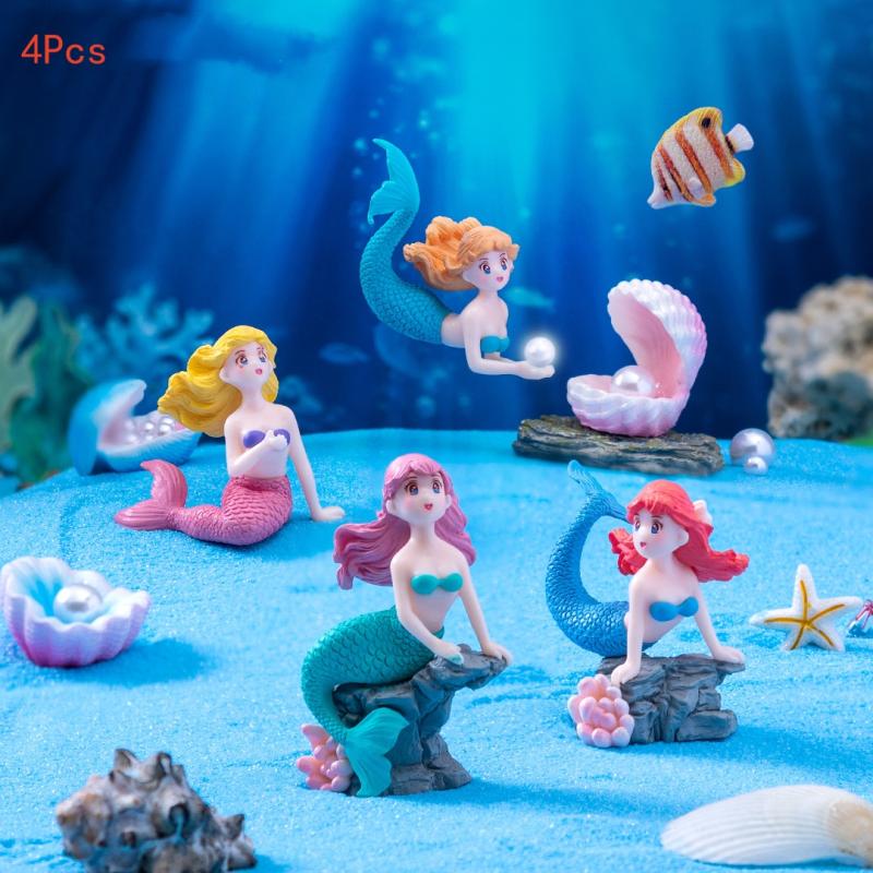 Marine Aquarium Hobby - 4Pcs Plastic Fish Tank Little Mermaid